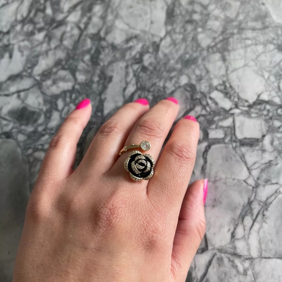 !NEW Gold Onyx Ring | Micropave Open Size Band Ring - Picture 15 of 16